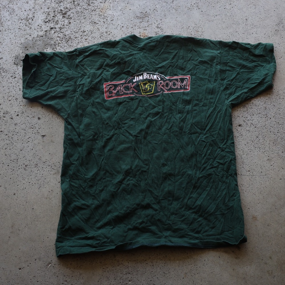 Vintage 90s Jim Beam Back Room T Shirt Mens XL Green Bourbon Whiskey Promo